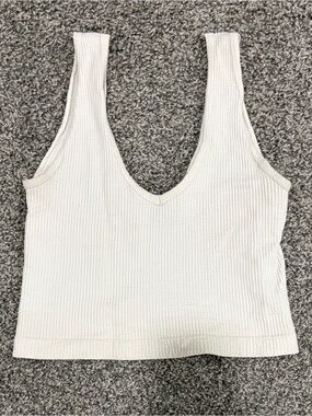 Ribbed V-Neck Tank Top in Cream